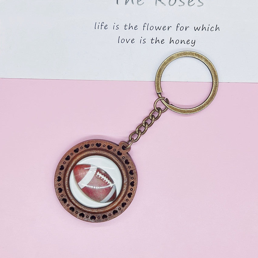 Wholesale Wooden Football Baseball Keychain